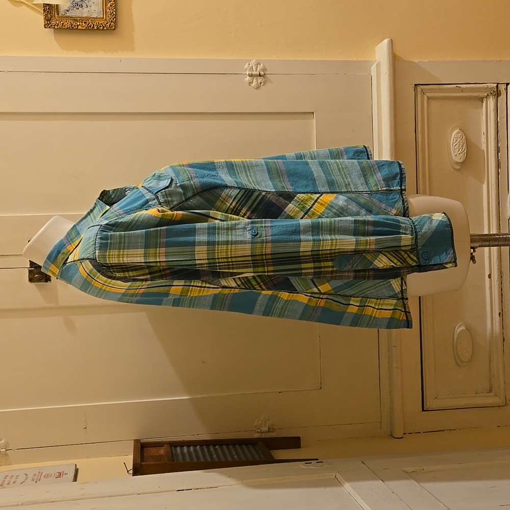 Columbia green and yellow plaid cotton button-down shirt Sz XL - Picture 2 of 10